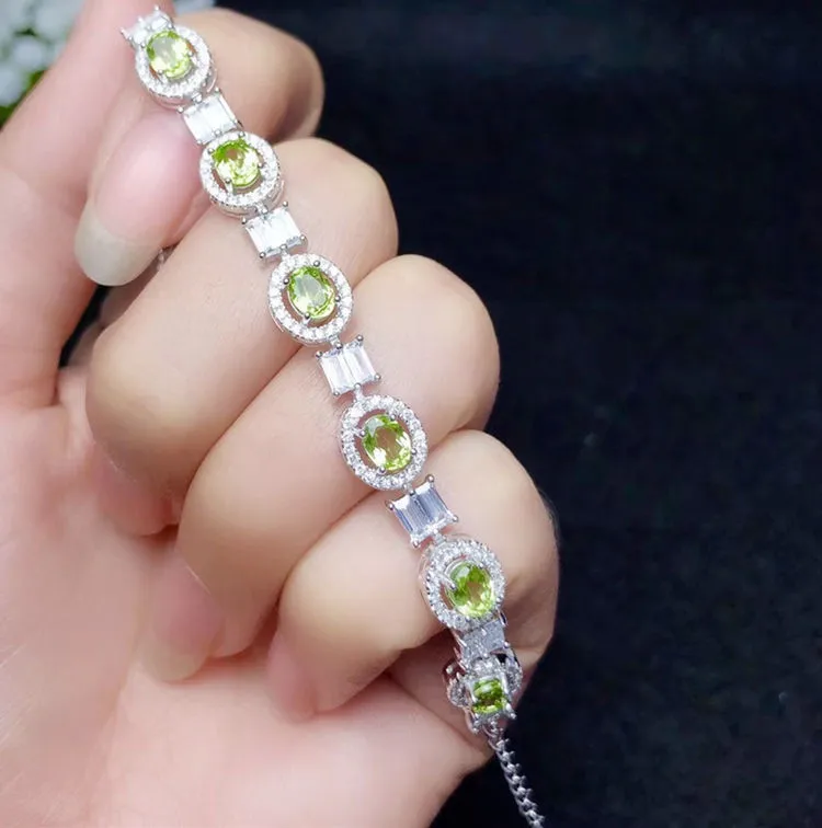 Перидот браслет цепочка натуральный настоящий перидот 925 серебро 0.5ct* 6 шт драгоценный камень ювелирные изделия# BL18120216