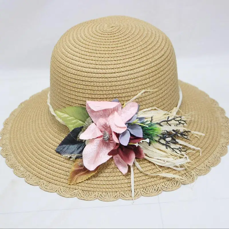 

2019 Newest Brand Design Woman Summer Hat Lady Flower Straw Hats Casual Wide Brim Floral Beach Hat Summer Straw Shade Cap