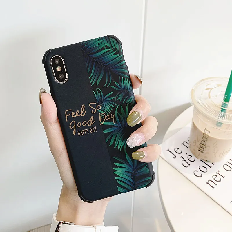 

Green Leaves Floral Phone Case for Iphone Xs Max Xr Anti-knock Vintage Soft Silicon Case for Iphone 6s 7 8plus X Back Cover