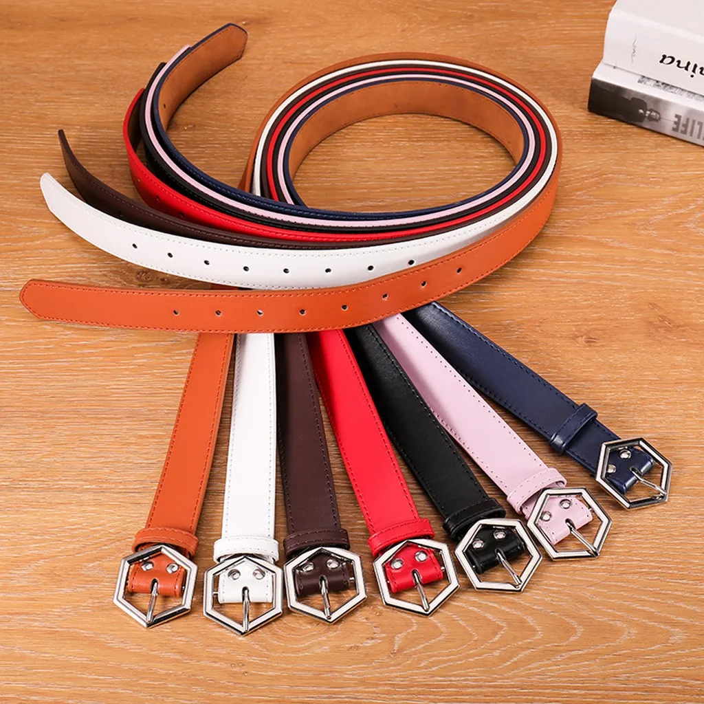 

SAGACE Women's Leather Belts Candy Color Thin Skinny Waistband Adjustable Belt Women Dress Strap Cinturon Mujer Cinto Feminino