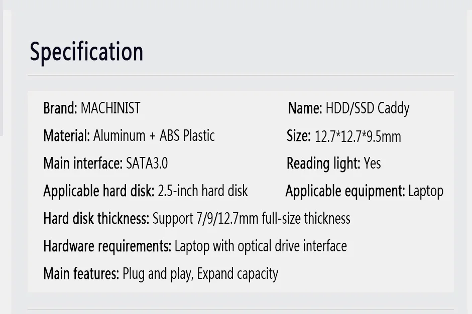 Универсальный SATA 3,0 2nd HDD SSD Caddy 9,5 мм для 2," 2 ТБ SSD чехол Корпус жесткого диска ноутбук DVD-ROM Оптический отсек