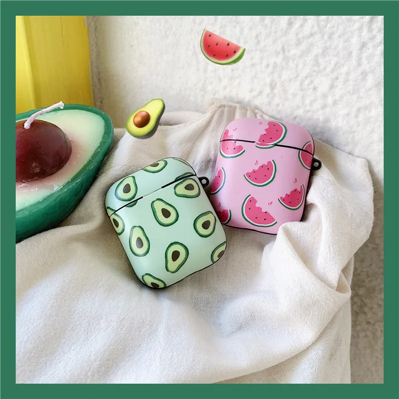 

Cute Avocado Watermelon Matte Earphone Cases For Apple Wireless Bluetooth Headset Airpods 1 2 Protection Skin Accessories Cover