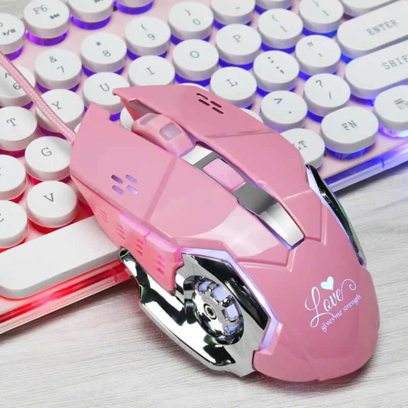 

New X500 Wired Gaming Mouse Pink Game Mouse 3200dpi White Light Fashion Beautiful Suitable For Office Games