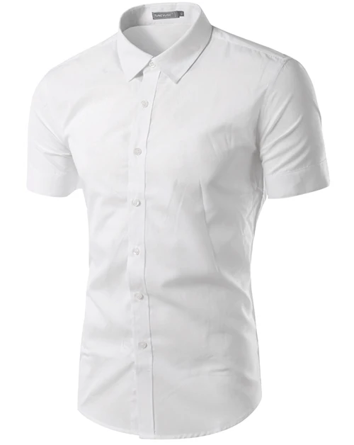 Летняя мужская рубашка, мужская рубашка с коротким рукавом, новинка, Мужская однотонная деловая приталенная рубашка 5631 - Цвет: White