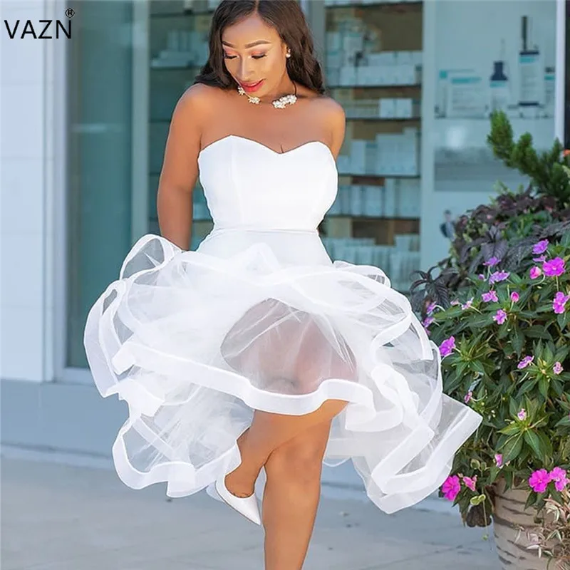 

VAZN Ladies High Quality Slim Temperate Sexy Fashion Women Dress Solid Strapless Sleeveless Midi Ball Gown Midi Dress SN2839