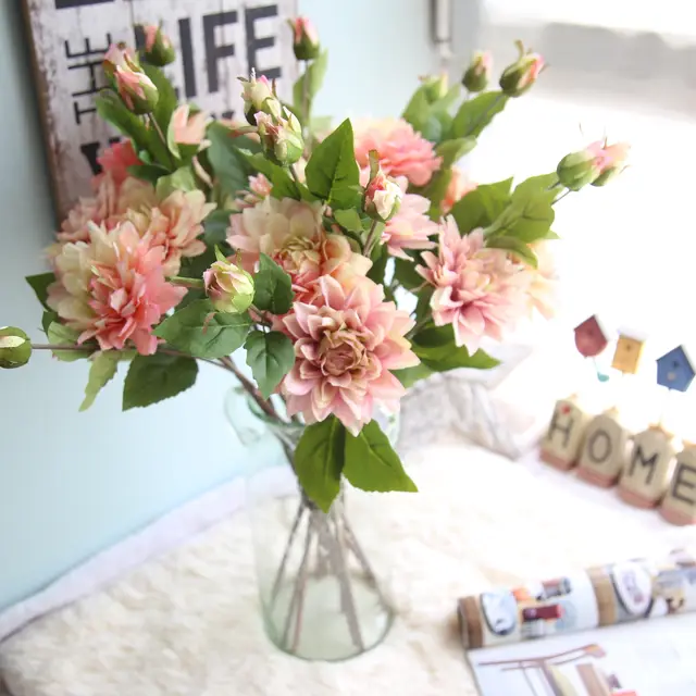 10pcs Artificial Flower Silk Dahlia Decor Fake Flowers For Diy