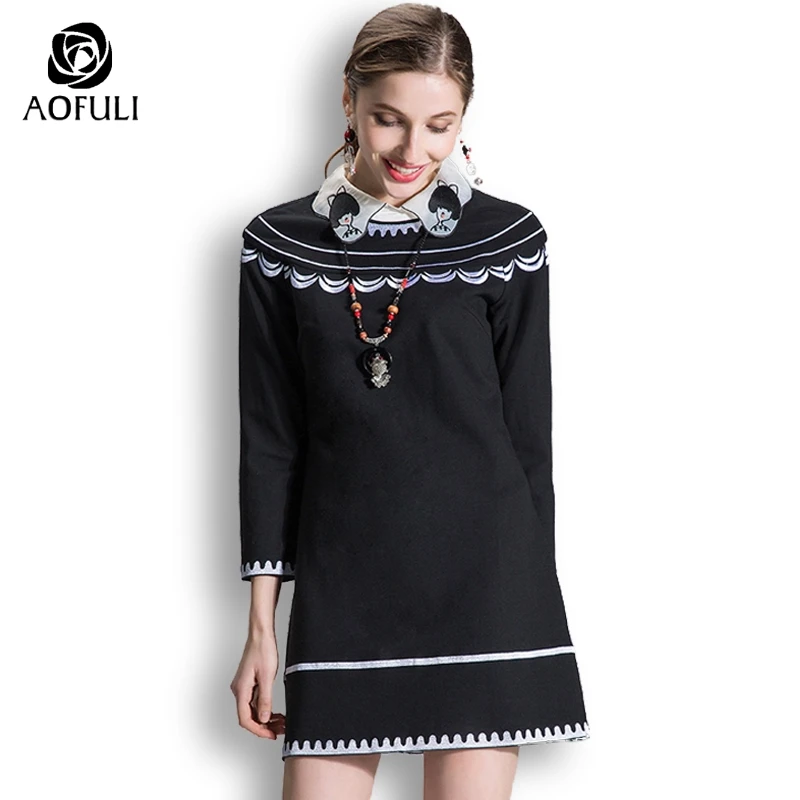 AOFULI s xxxl 4XL 5XL винтажное черное платье в стиле кэжуал для женской одежды плюс
