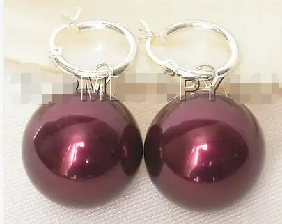 

Free Shipping >> New hot Dangle 20mm aubergine round sea shell pearls earring 925sc E58
