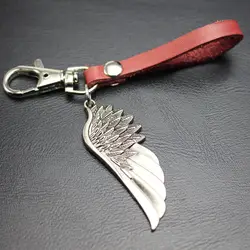 Кожаный брелок старинное серебро покрытием ангельские крылья кулон собака крюк Пряжка Keyings Автомобильный держатель для ключей Для Мужчин's