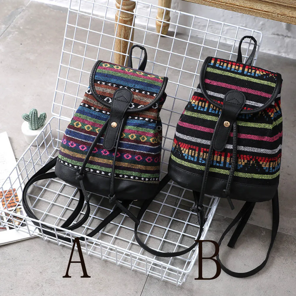 

Aelicy bags for women 2019 @ Women Girls Fashion National Backpack Srripe Woven Canvas Shoulder Backpack mochilas mujer dropship