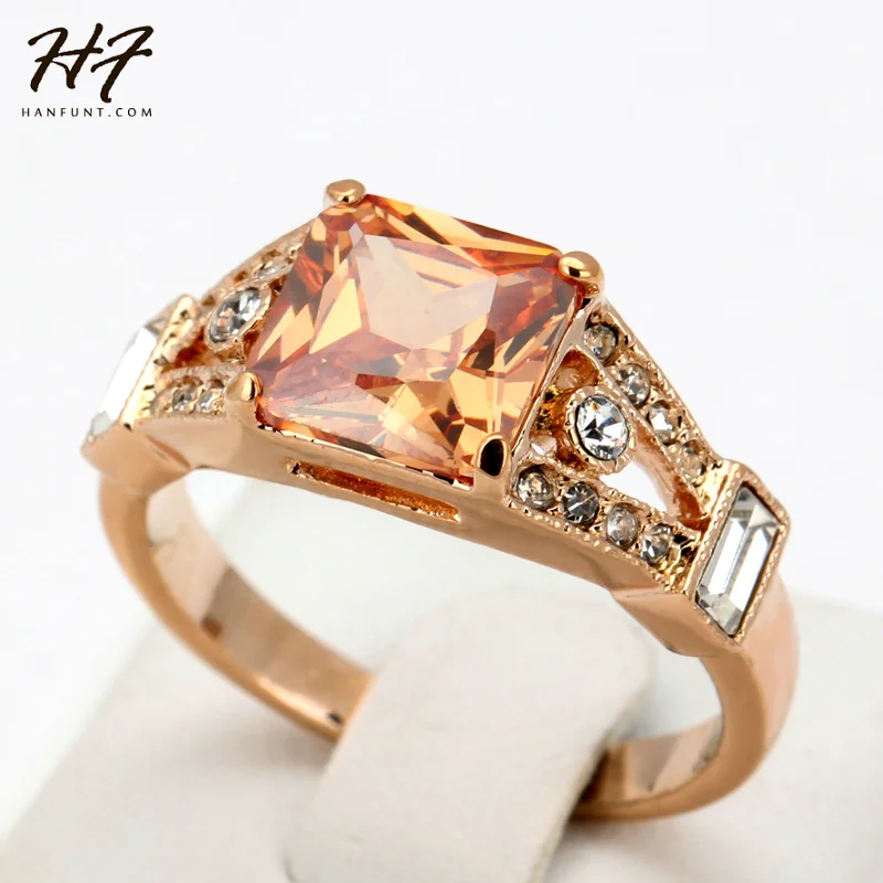 

Top Quality Square Rose Gold Color Fashion Ring Austrian Crystals Full Sizes HotSale R460 R356