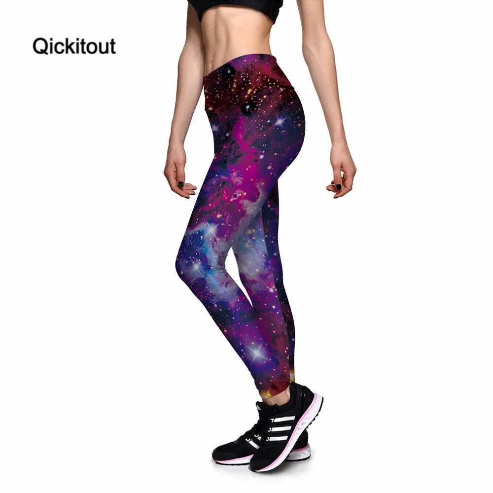 Qickitout леггинсы женские Звездная Вселенная светит галактика фиолетовые штаны с 3D принтом женские штаны с высокой талией брюки для фитнеса топ продаж