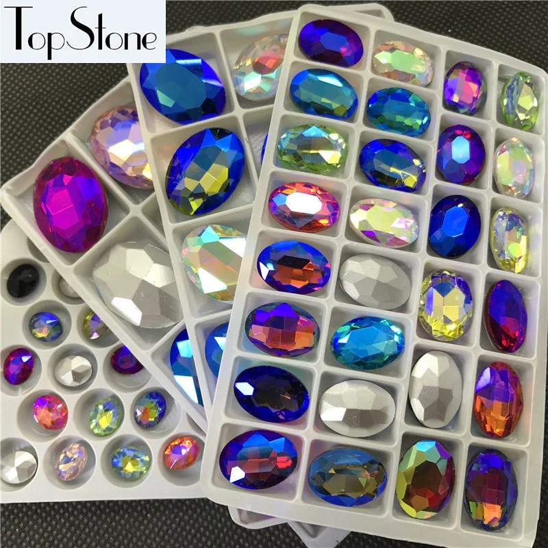 

Topstone Oval Fancy Stone Mix Colors AB 6x8,8x10,10x14,13x18,18x25,20x30mm Pointback Glass Crystals Jewelry Making