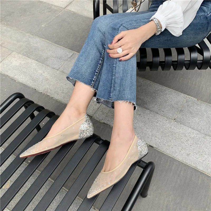 Confortables Gold Femme Bout Air Plat Fille Cristal Mocassins Mesh À D'été Décontractées Avec Myfitgo Pointu Femelle Blingbling silver Chaussures FKcuTJ13l5