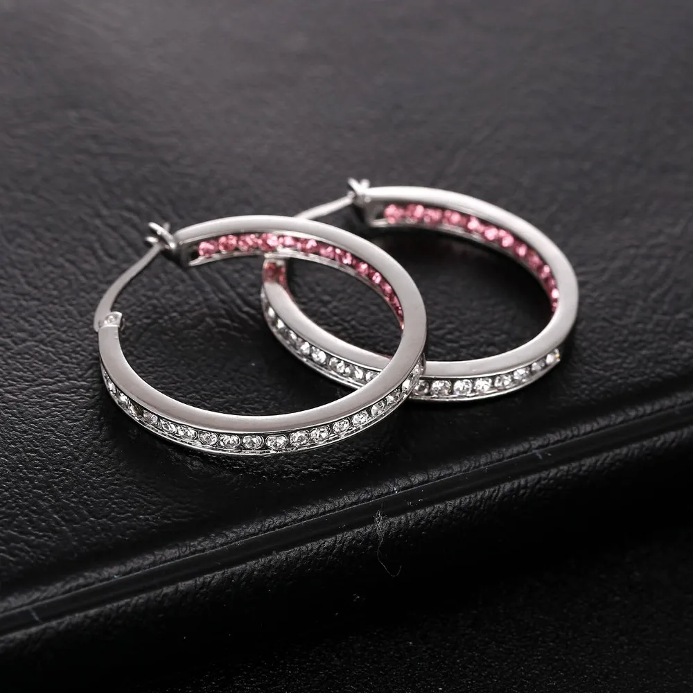 Серьги для женщин серебристый цвет прозрачный розовый камни обручальные австрийский кубический цирконий серьги-кольца модные ювелирные изделия лучший подарок
