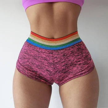 

Summer New Tight-fitting Cation Rainbow Waist Shorts High Waist Stretch Sports Shorts