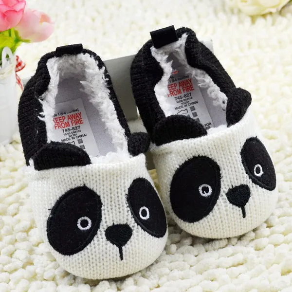 Первые ходунки с рисунком панды; обувь для малышей; мягкая подошва; флисовая зимняя детская обувь; 0-18 месяцев