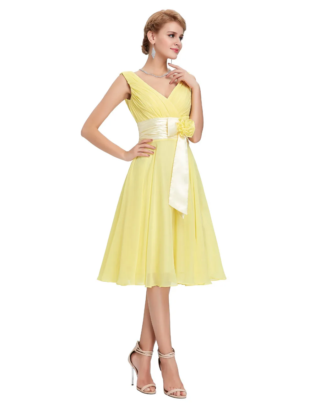 Knee Length Short Chiffon Bridesmaid Dress