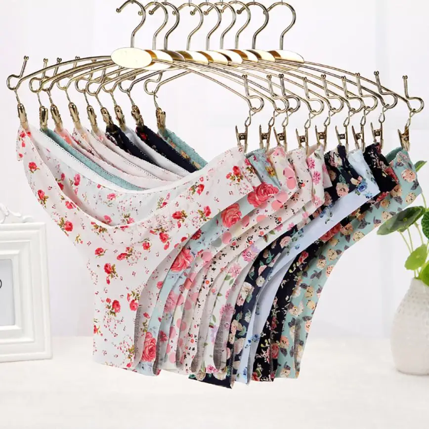 

Popular Sexy Women Invisible Underwear Print Briefs G-Strings Ice Silk Seamless Crotch Enchanting Women Underpants Intimates