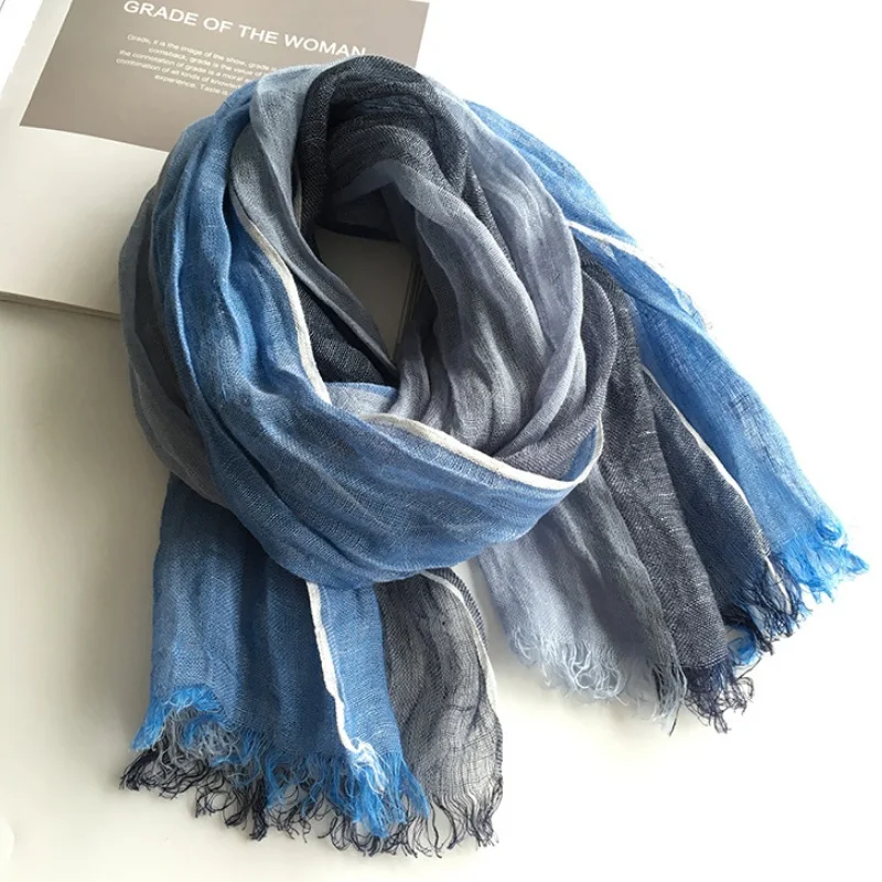 

Women and Men Linen Scarf Shawl Long Wraps Casual Striped Shawl Scarfs
