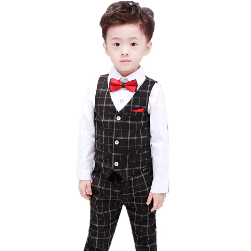 Boys Fashion Short Suits Vest Pants Set Kids Slim Fit 2pcs Suit Set For Boys Formal Classic Costume Wedding Birthday Party Suit - Цвет: D black