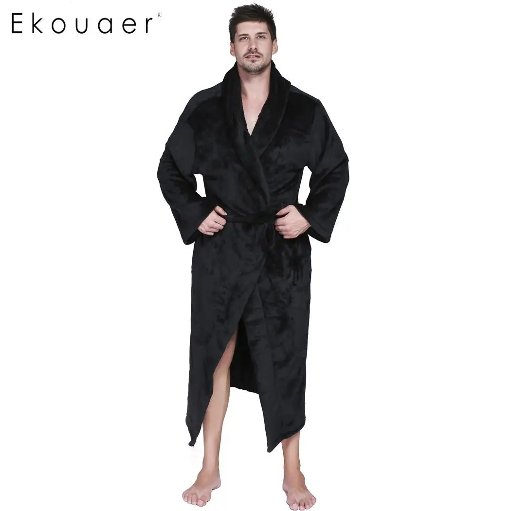 Ekouaer мужской длинный банный халат с капюшоном теплый зимний мягкий плюшевый