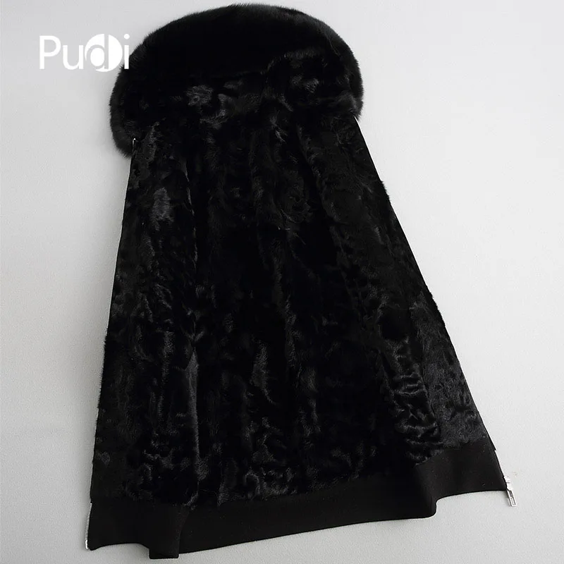 PUDI A68253 парка из настоящего полиэстера, пальто, куртка, пальто, Женское зимнее Норковое меховое пальто с воротником из овечьей шерсти, теплое пальто, Осеннее зимнее пальто