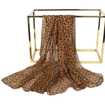

Long Design Leopard Print Scarfs for Women Ladies Spring Summer Chiffon Shawls and Wraps Fashion Sunproof Neck Head Scarves