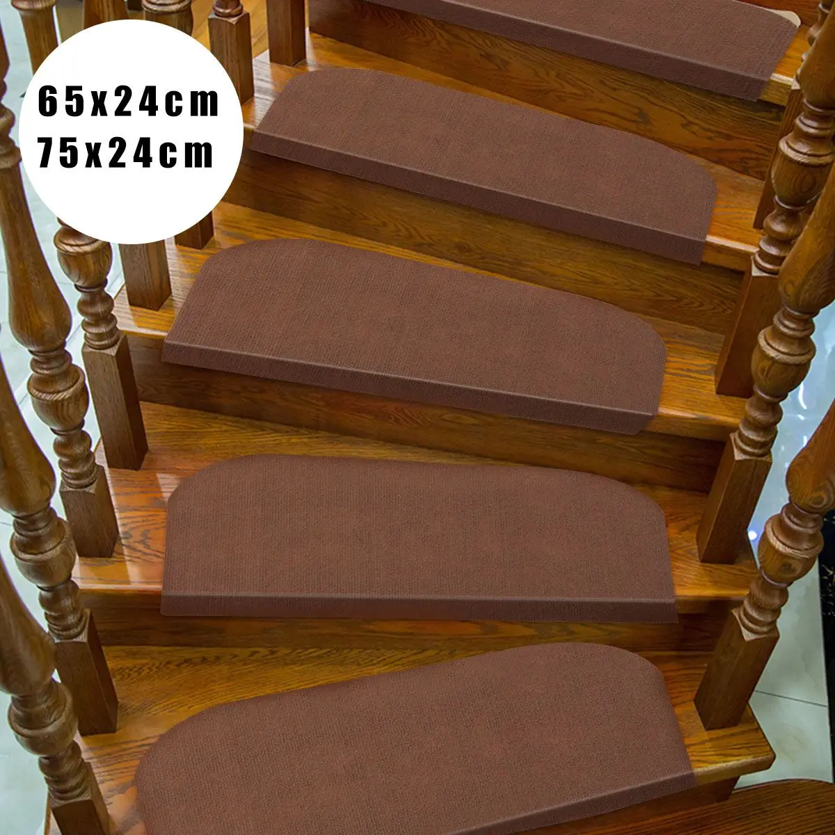 KiWarm 1Pcs Brown Non Slip Carpet Stair Treads Mats Staircase Step Pad Rug Protection Cover Household Carpet 75x24cm/65x24cm