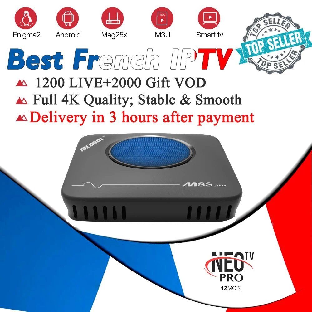 

French iptv subscription M8S max tv box android 7.1 3G+32G ROM 1200 NEO TV France Arabic Beigium Morocco live TV smart iptv box