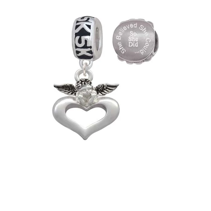 Guardian Angel over Heart 5K Run She Believed She Could Charm Beads (Set of 2)