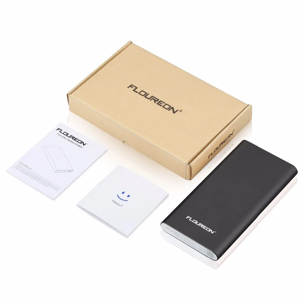 Внешний аккумулятор Floureon 12000 мАч 2GN C 3A выход два USB Type освещения Внешнее зарядное
