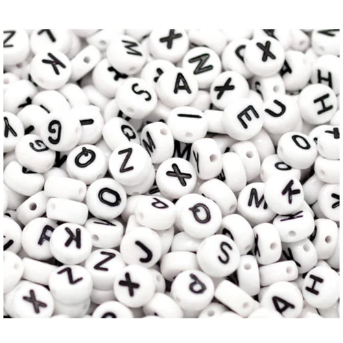 1000 White Mixed Letter/ Alphabet Acrylic Beads 7mm(1/4")