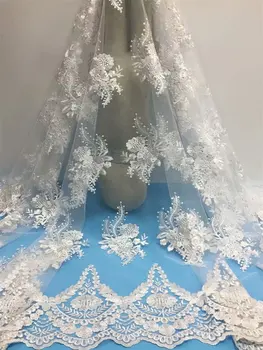

2019 High quality white color nigerian french Embroidered lace african lace fabric for party dress 5yards/lot Free shipping