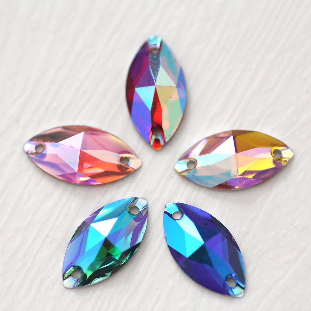 

Marquise Colorful Red Green AB Color Silver Base Sew On Rhinestone Beads, Sew On Stones Spacer button for Dress Shoes Decoration