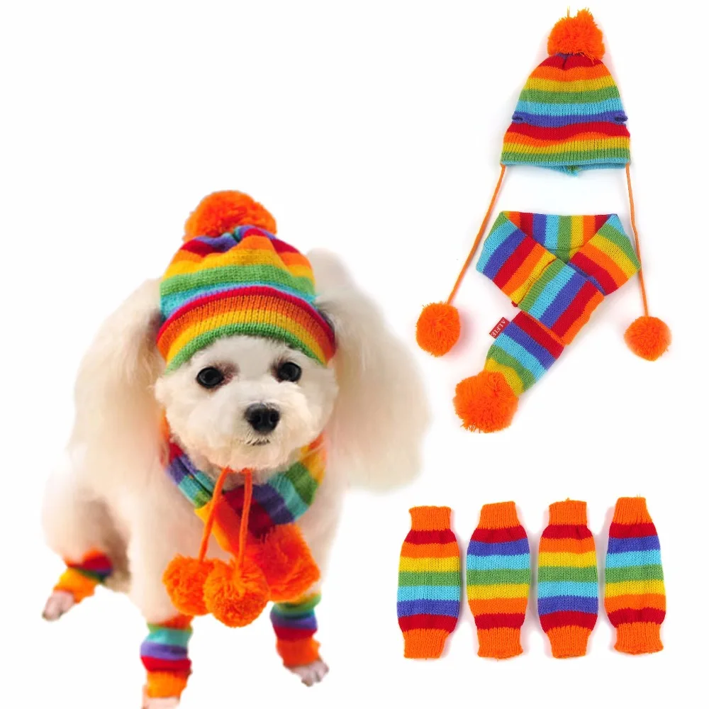 Buy Pet Winter Scarf Hat Leg Warmers Socks Clothes Set