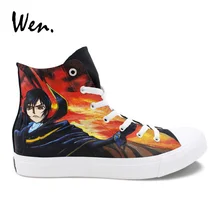 Вэнь вулканическая обувь парусиновая обувь на плоской подошве с высоким берцем дизайн аниме код Geass ручная роспись косплей обувь колледж кроссовки черные плимсоллы