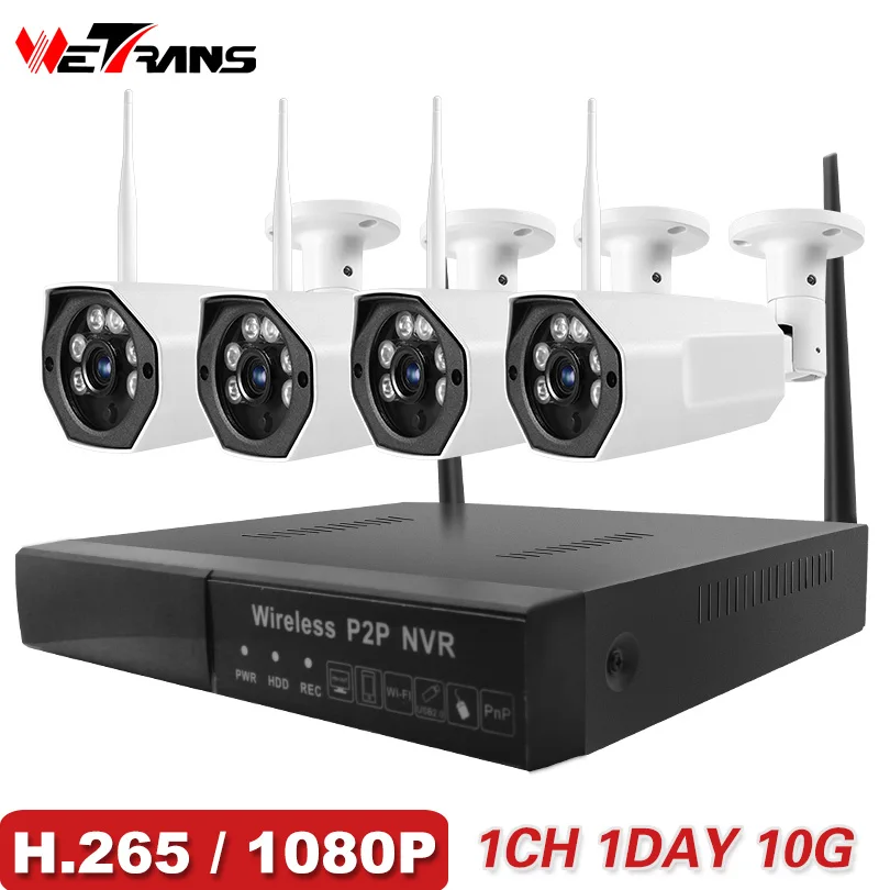 

Wetrans CCTV Camera System Security 1080P HD H.265 Wireless IP Camera P2P NVR Wifi Surveillance Kit 4CH IR Night Vision Cam Set
