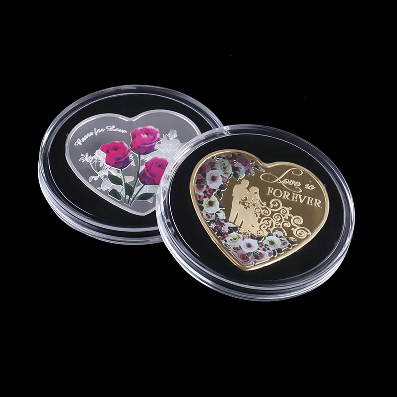 

Romantic Rose Flower Forever Love Valentine's Day Coins Crafts Gift For Valentine's Day Commemorative Coin Home Decoration