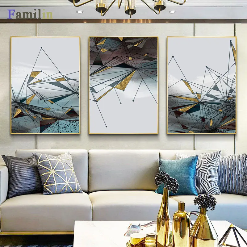 

Modern Abstract Geometric Picture Wall Art Canvas Painting Golden Nordic Posters and Prints Wall Pictures Decor for Living Room