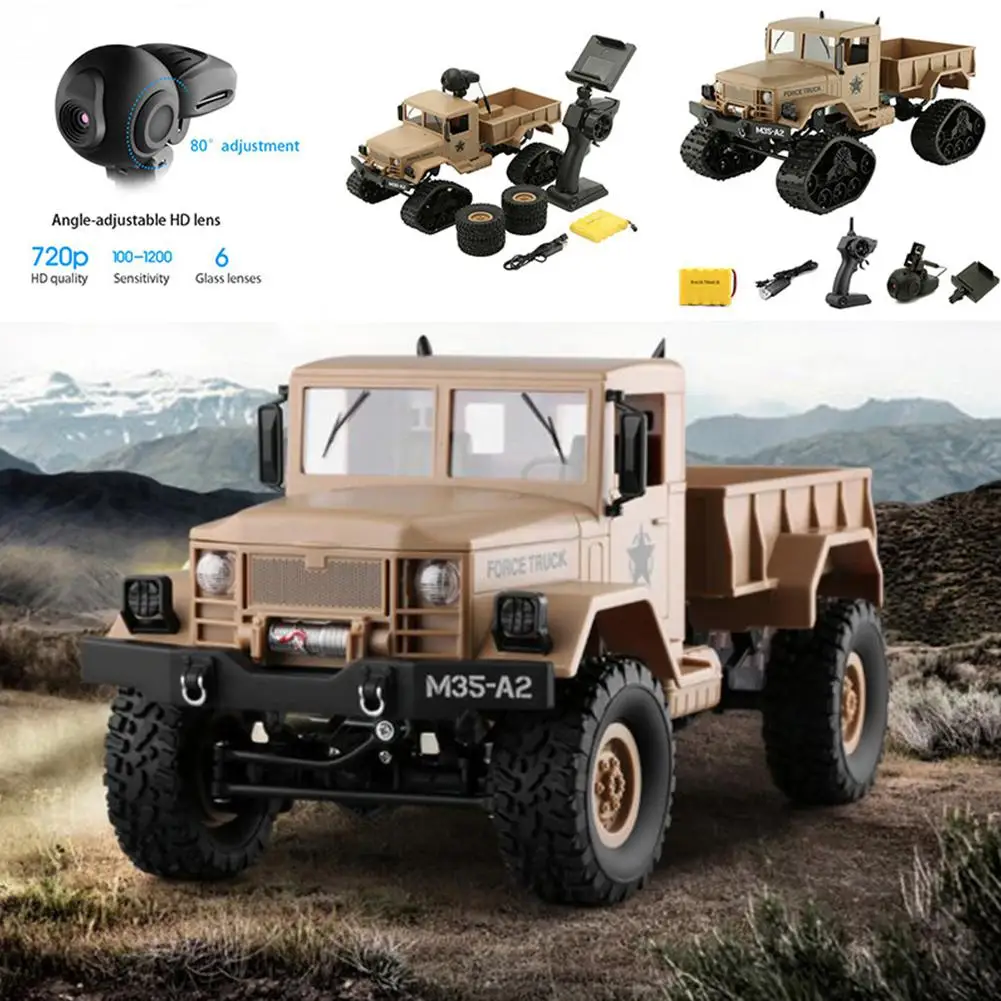 1:16 Full-scale RC Military Truck with WiFi HD Camera FPV Real-time Transmission 4WD Replaceable Tire High Speed RC Car