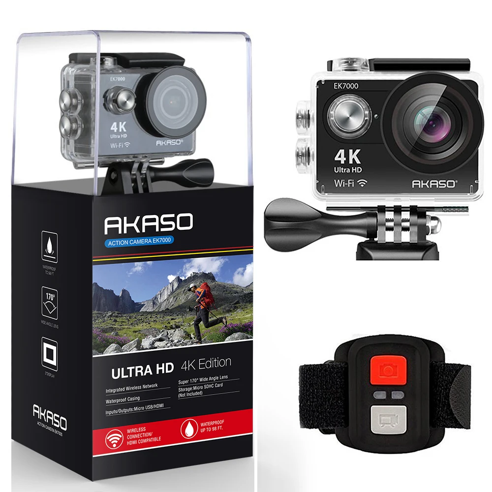 AKASO EK7000 WiFi 4K Action Camera Ultra HD Waterproof DV Camcorder 12MP Cameras Sports Camera 170 Degree Wide Angle Original