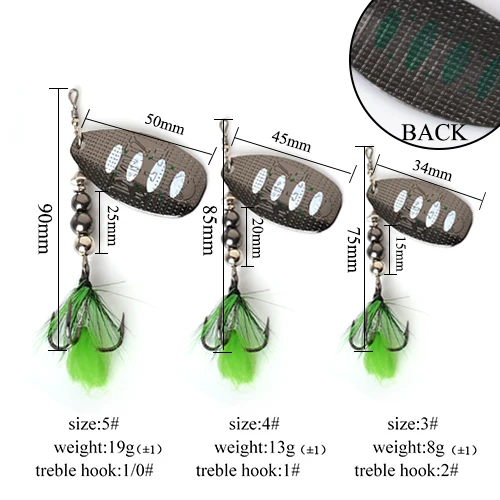 FTK, 1 шт., рыболовная приманка, блесна, 8 г, 13 г, 19 г, ложка, приманка, металлическая приманка для баса, жесткая приманка с перьями, тройными крючками, воблеры, щука, Снасть - Цвет: 002