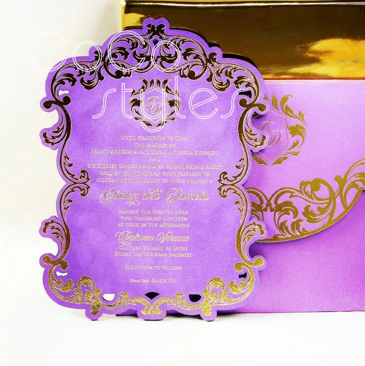  Cocostyles bespoke elegant gold foiling leather invitation card for wedding party event - 32878265423
