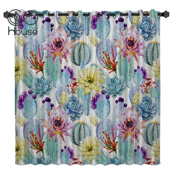 

COCOHouse Plant Cactus Flower Room Curtains Large Window Living Room Curtain Rod Blackout Bathroom Outdoor Kitchen Drapes Decor