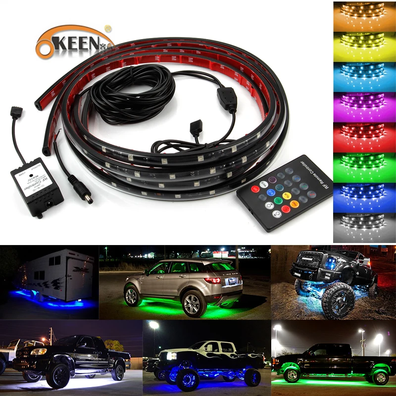 

OKEEN 2X120cm RGB LED Strip Under Car Tube Underbody Underglow Glow System Neon Light Remote Car-styling