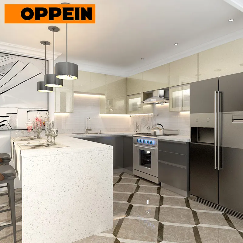 

OPPEIN Ready to Assemble Gloss Fitted Kitchen Cabinet Sets