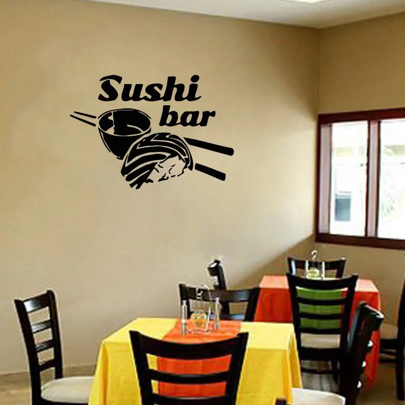 

Restaurant Wall Decal Sushi Food Wall Sticker Chopsticks Rice Wall Window Poster Sushi Bar Decoration Vinyl Wall Art AY1706