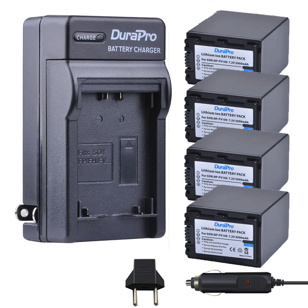 

4pc 3900mAH NP-FV100 NPFV100 NP FV100 Li-ion camera Battery + Car Charger For SONY HDR-CX190 HDR-XR550/E HDR-XR350/E HDR-XR150/E