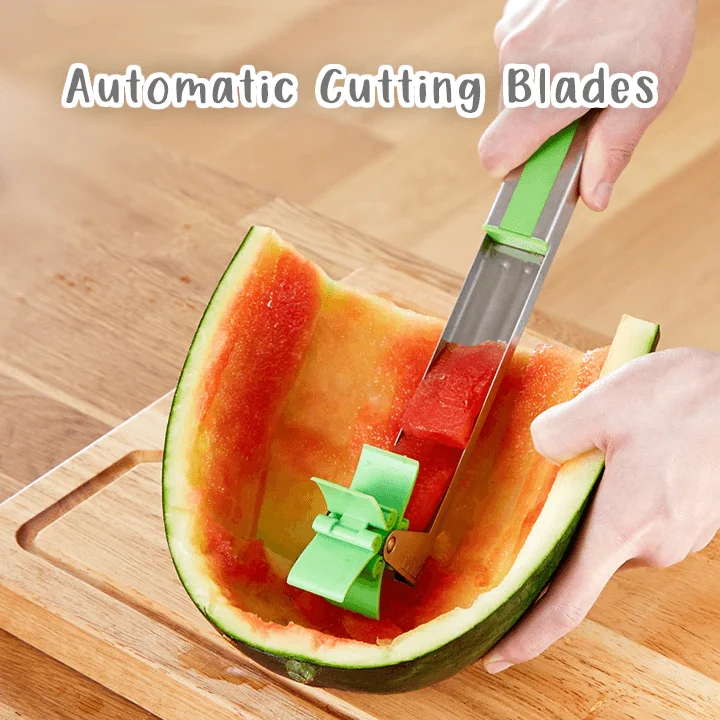 Watermelon slicer cutter Windmill Auto Stainless Steel Melon Cuber Knife  Corer Fruit Vegetable Tools Kitchen Gadgets (Green)